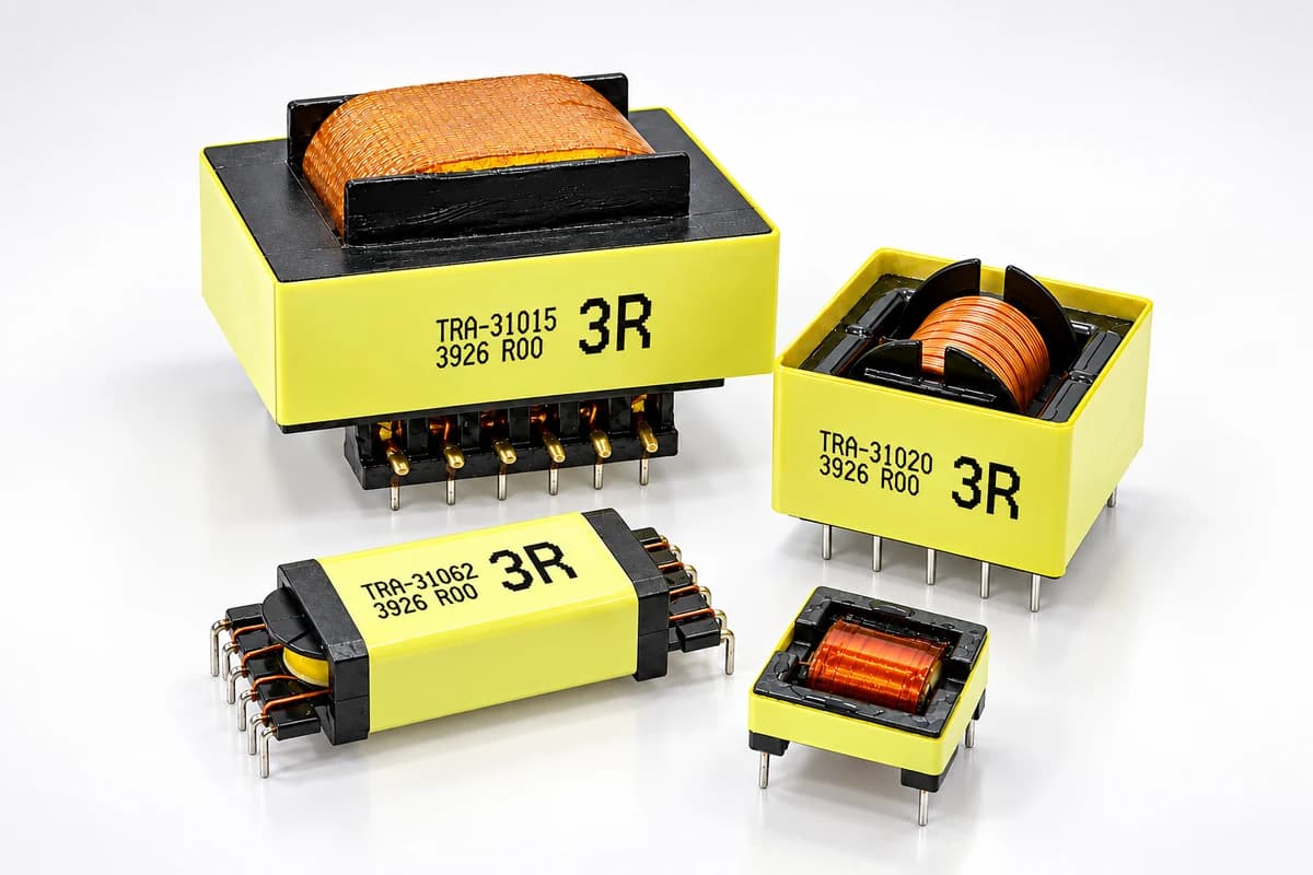 A range of 3R transformers with yellow insulation tape and copper windings